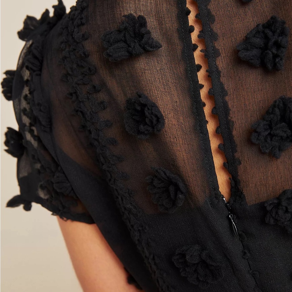 Sunday in Brooklyn Black Dress with Textured Floral Accents - Picture 2 of 7